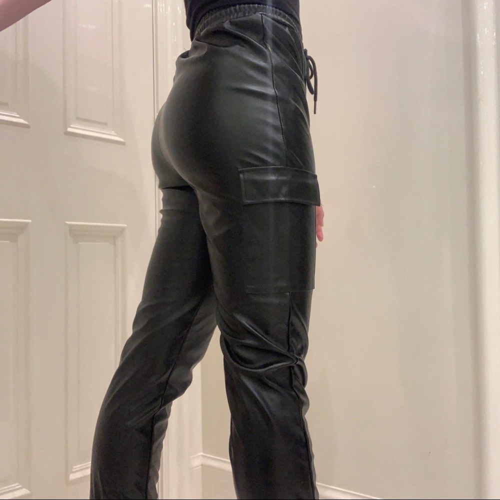 Black Faux Leather Joggers